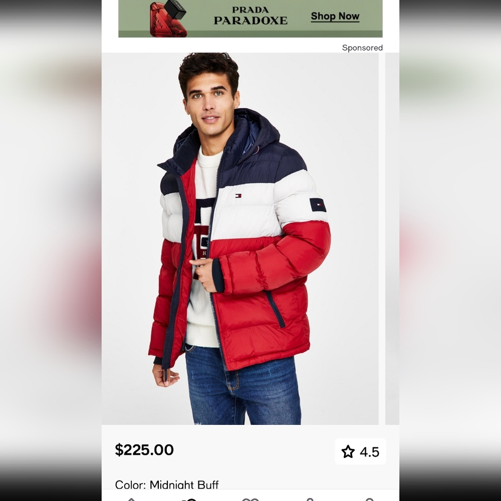 Tommy Hilfiger Quilted Puffer Jacket Midnight Buff Size Large - Picture 2 of 2
